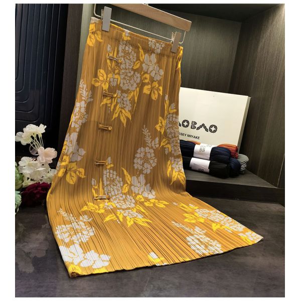 Original Design Pleated Chinese Style Disc Half Skirt 2024 Printed Pleated Skirt Wrap Slit Summer Skirt