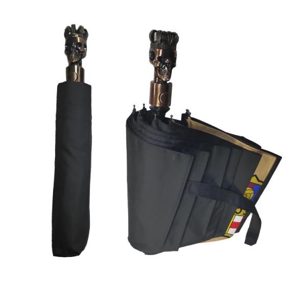 Abertos e próximos guarda-chuva Windproof de dobramento do Pongee auto 3 com punho do crânio