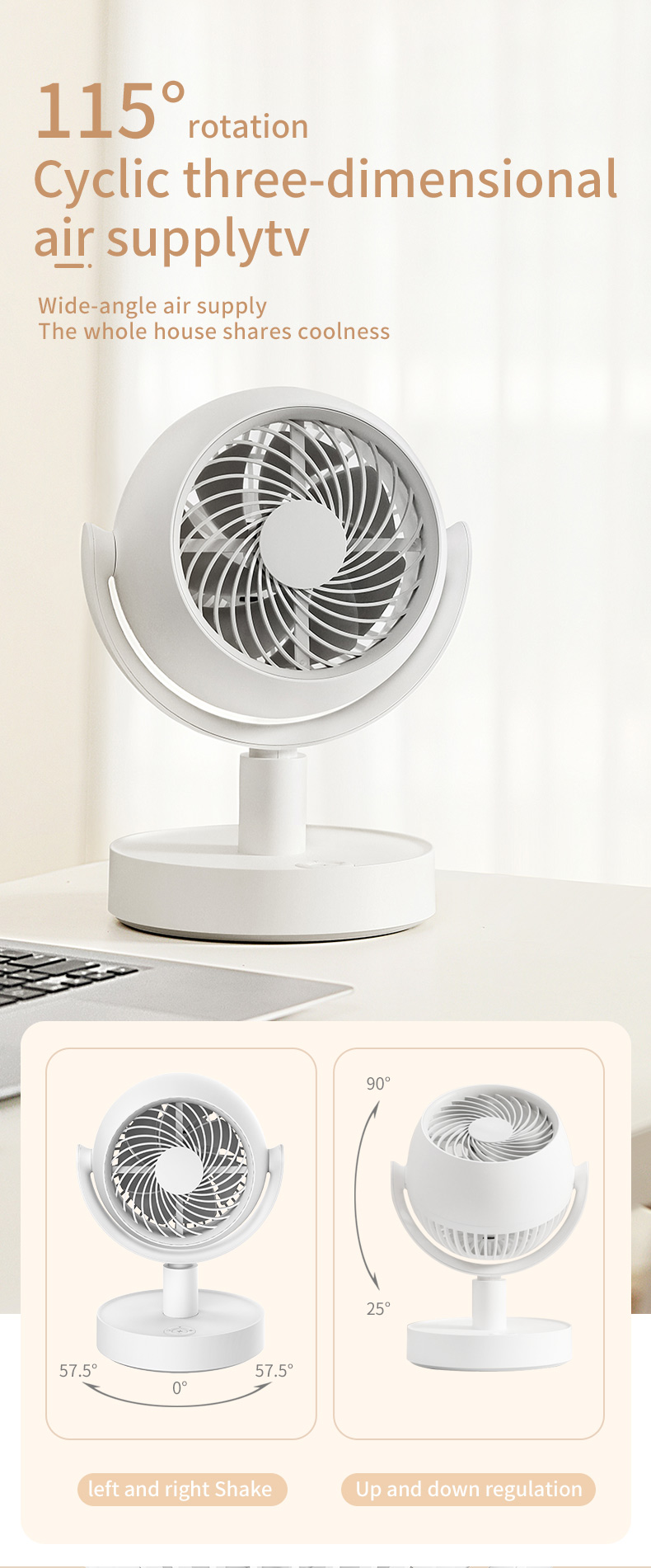 Whole Room 120-Degrees Variable Speeds Adjustable Tilt Low Noise DC Motor Table Air Circulator Desk Oscillating Fan With Remote