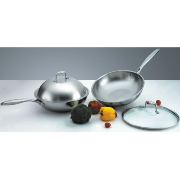 2Pcs Stainless steel tri-ply cookware SHTW-0908,30cm wok with cast iron handle