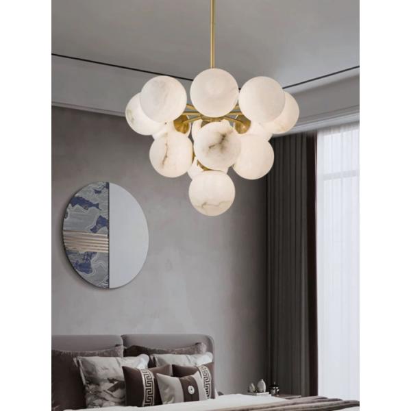 Luxury Home Decoration Alabaster Ball Modern Nordic Copper Chandelier Pendant Lights For Living Room Restaurant