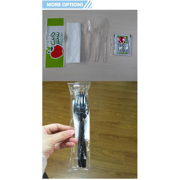 Plastic Sleeve Cutlery Set Customized Logo Buffets PS Disposable Spoon Fork and Knife
