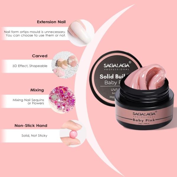 Private Label Glitter Extend Solid Gel Packaging Solid Nail Uv Extension Builder for Nails 3d Sculpture Hard Gel Pot Pink Clear
