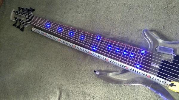 7 Strings Bass Guitar Limited Edition Clear Acrylic Body Rosewood fingerboard inlay Blue LED lamp Electric Bass Guitar