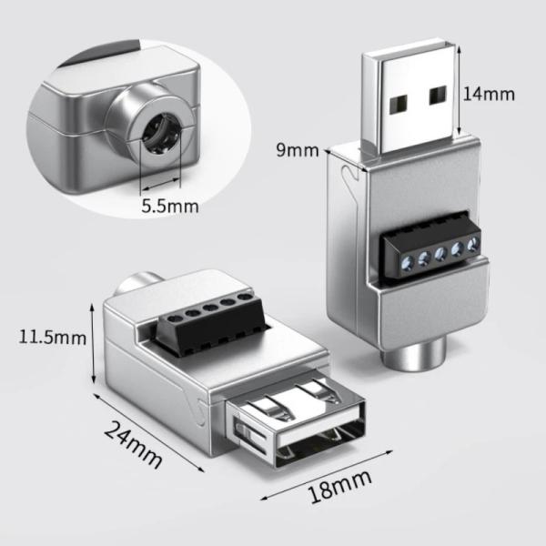 Metal Case USB Male or Female Jack  to 5-pin Screw Terminal Blocks Connector Adapter