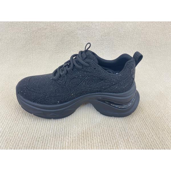 Black Ladies Bling Trainers Pigskin Insole Rhinestone Sneaker