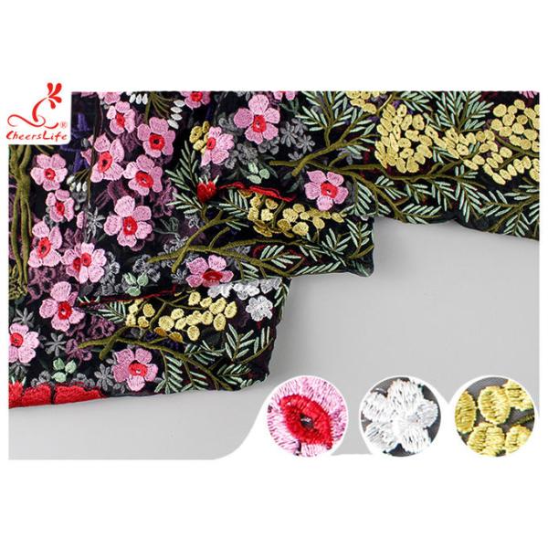 Multi Colored Floral Heavy Embroidered Lace Fabric For Evening Dress OEM