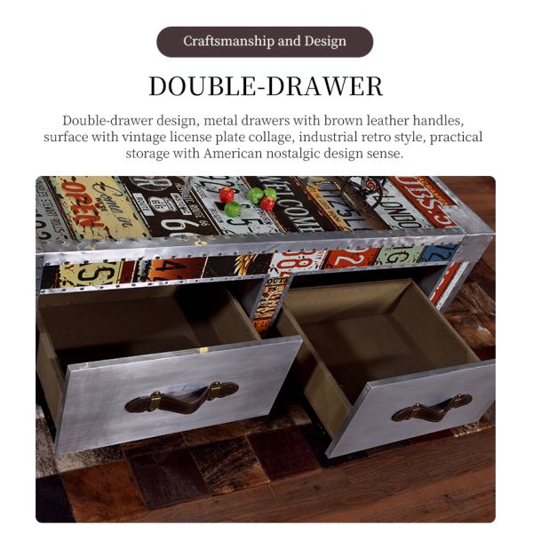 Nidea #8641 Industrial Style Aluminum License Plate Vintage Handmade Durable Coffee Table Cabinet for Whisky  Lounge and Hotel