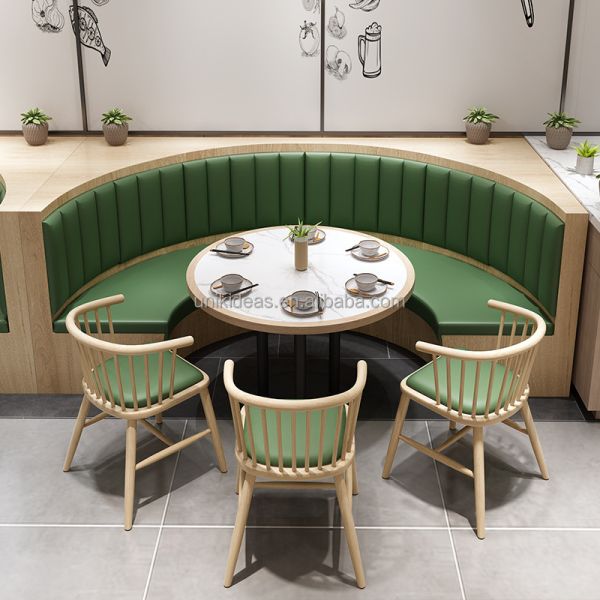 Hot Sale Commercial Cafe Restaurant Furniture Tea House Coffee Shop Wood Booth Seating Table and Chair Set for Hotel Bistro