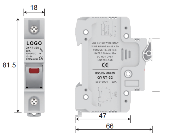 1000V DC PV Fuse Holder with Indicator Light 32A Overload Protection for Solar Power System