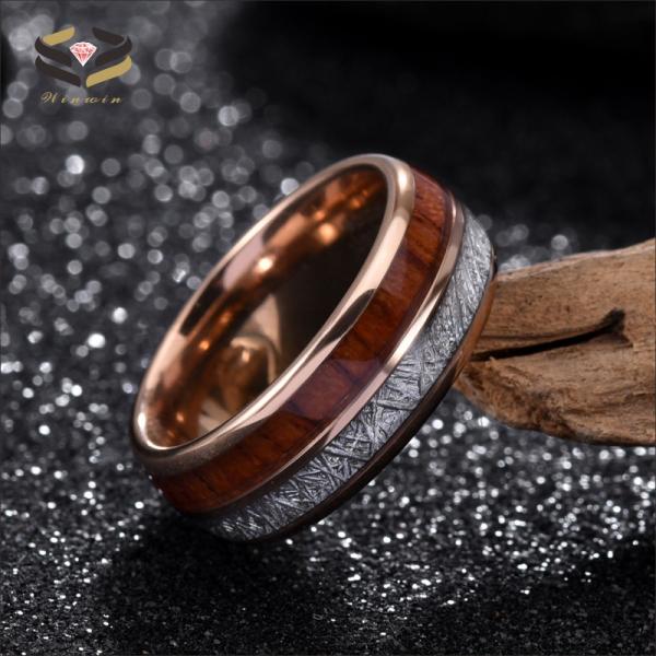 Men'S Tungsten Wedding Band Ring Inlay Meteorite Koa Wood for Engagement