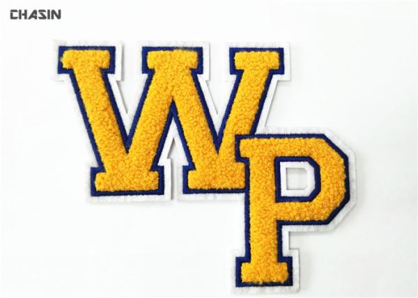Size 6X6 Cm Sew On Embroidered Patches , Chenille Alphabet Patches