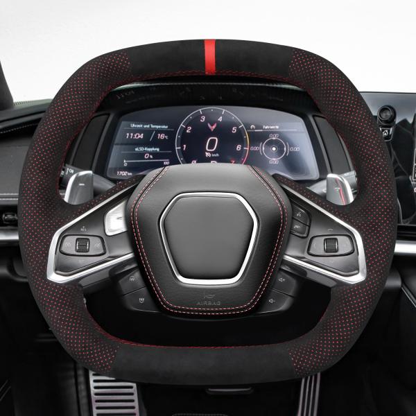 Car accessories Hand Stitched Soft Black Suede Steering Wheel Cover for Chevrolet Corvette (C8)  2020-2023