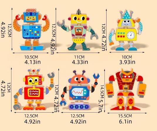 Wholesale Factory Robot Building Block Set Wooden Robot Assembly Toy Set Educational Gift for Kids Boys and Girls
