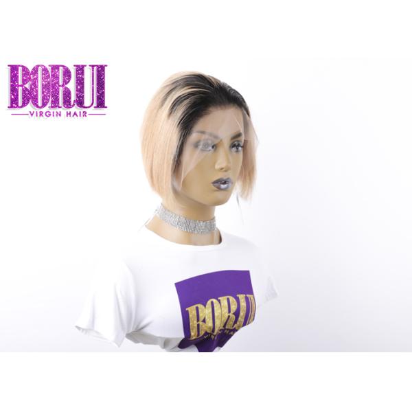 Short Colored Bob Wigs Pixie Cut Straight Lace Frontal Wig Pre Plucked #1B 27