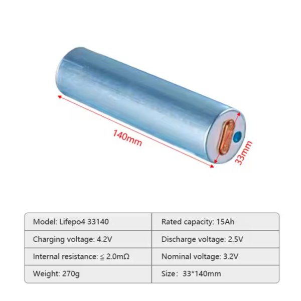 3.2V 15Ah Cylindrical Lithium-ion Battery 33140 Lifepo4 Battery Deep Cycle Lifepo4 Solar Lithium-ion Battery
