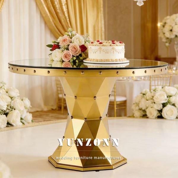 Elegant Modern New Arrival Wedding Ceremony Celebration Decoration Gold Stainless Steel Mirror Glass Cake Stand Hotel Dining