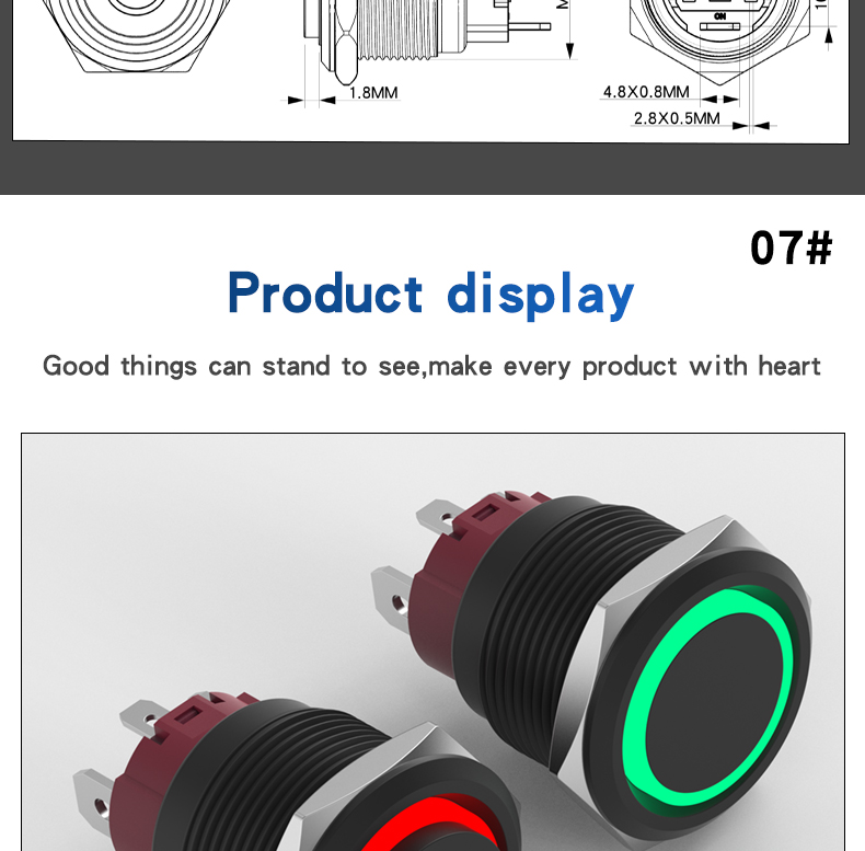 19mm Metal Push Button Switch 15A High Current Self-Locking 1NO Contact Alumina Black Shell IP65 LED Compact Design Control