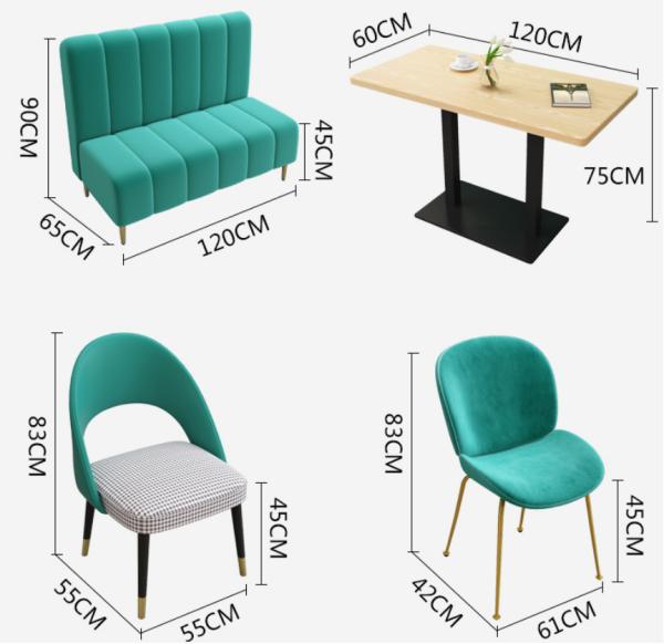 Metal Restaurant Dining Table And Chairs Velvet 90cm Fresh Fast Food Booth Seating