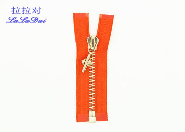 Gold Teeth Open End 36 Inch Metal Separating Zipper Semi - Auto Lock For Canvas