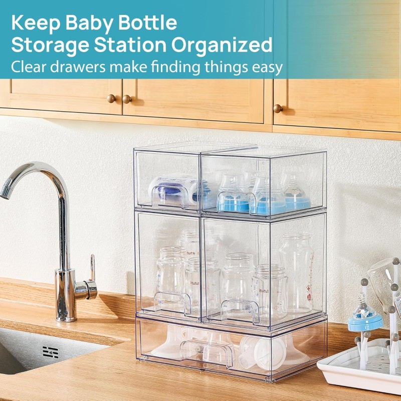 Multi-Tier Clear Makeup Organizer Detachable Stackable Desktop Storage Box Dustproof Cosmetic Display Case with Drawers for Home