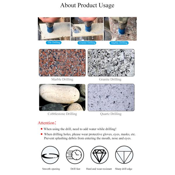 GB Vacuum Brazed Tile Core Drill Bit , Dry Core Bit M14-1/2 Gas Thread