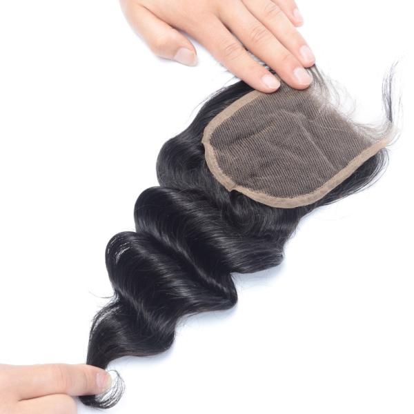 Natural 4x4 Lace Closure Hair Extensions No Animal Loose Wave Closure