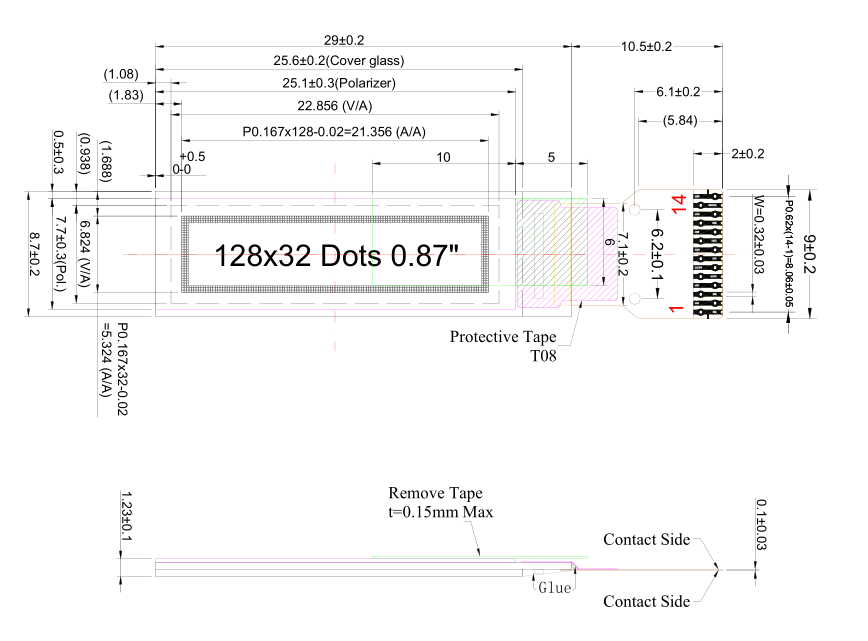 0.87 Inch PM-OLED Display Panel with 128x32 Resolution, I2C Interface, and SSD1312 Driver IC for Industrial Applications
