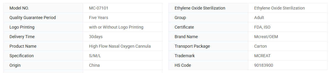 Medical Grade PVC DEHP Free Non-toxic High Flow Nasal Cannula for ICU and Respiratory Therapy