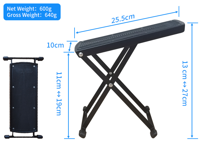 6 Levels Adjustable Foldable Guitar Foot Rest Anti Slip Metal Foot Stool for Classical Acoustic Guitar