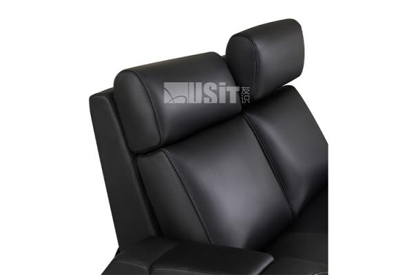 Furniture 3-Seat Push Back Reclining Black LeatherSoft Theater Seating Unit With Cup Holders