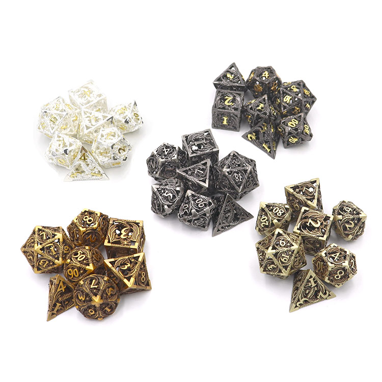 Customized Color Metal Hollow Dice Set with Polyhedral Shape for DND RPG Games