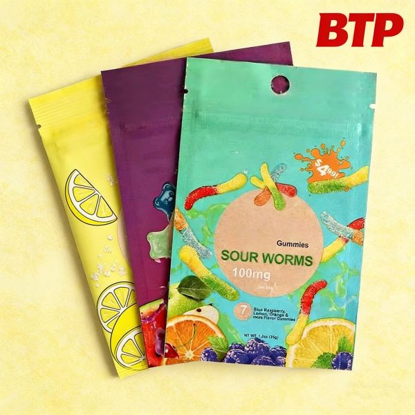 MOQ 100pcs Child Resistant Disposable Gummy Pouch Smell Proof Zipper Bag Custom Printed Packaging Security Bopp for Edibles