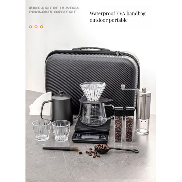 Stainless Steel Manual Drip Coffee Maker Set for Outdoor Includes Grinder and Waterproof Pot