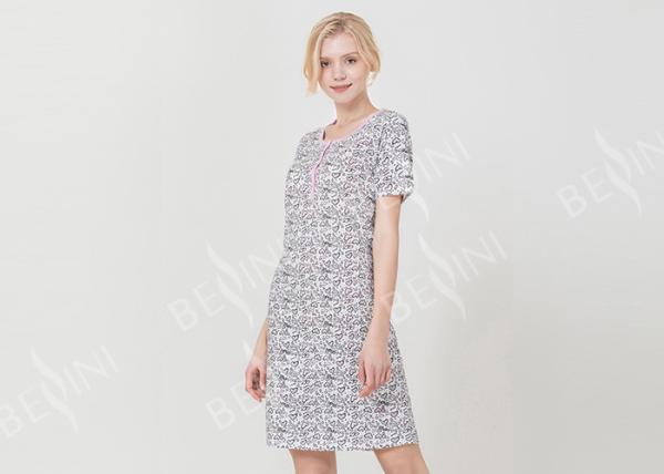 Cute Love Heart Printed Long Sleeve Cotton Nightdress , Soft Ladies Nighty Gown