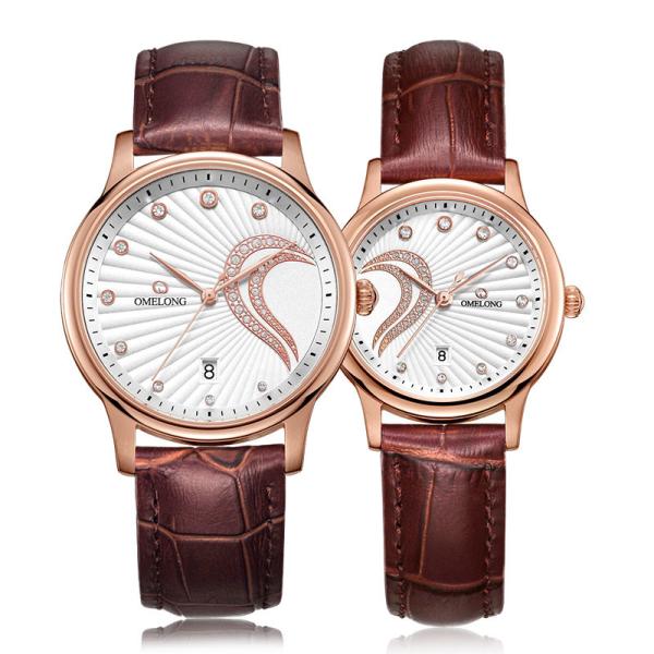 Men Women Leather Strap Couple Wrist Watches Quartz Calendar Movement