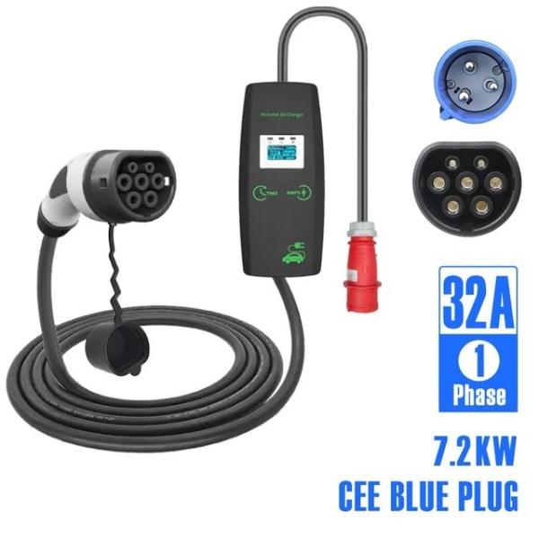 Adjustable 3.5Kw 7kw 11kw 22kw Portable AC Ev Charger Type 2 Electric Fast Charger