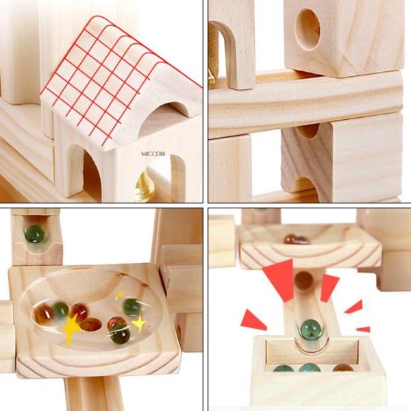 60pcs Wooden Marble Track Assembly Building Blocks Ball Puzzle Children Educational Toys Kids Gift