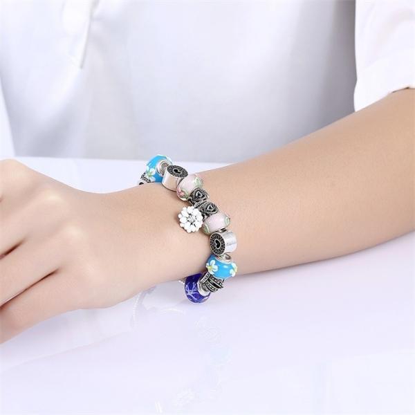 SJ New Arrival Jewelry SJPDRH051 Sakura Pendant Love Heart Round Colorful Charming Glaze Beads Bracelet as Gift for Girl