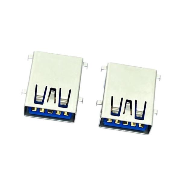 CH0.36mm USB3.0 A Solder Female DIP USB Connector Socket RVS 90 Degrees 9Pins Blue 300C