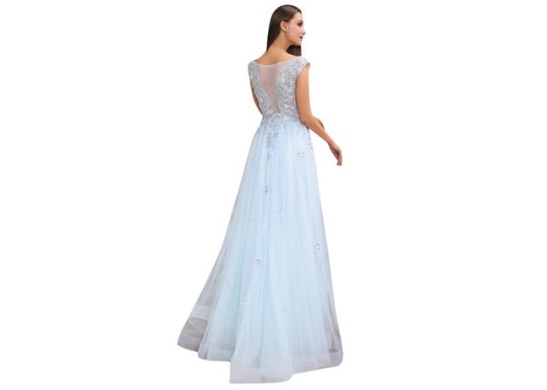 Blue Breathable Middle Eastern Bridesmaid Dresses Printed Fabric For Party