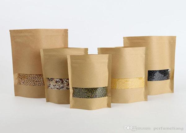 Aluminum Foil Kraft Stand Up Pouches With Window Zipper For Food Packing