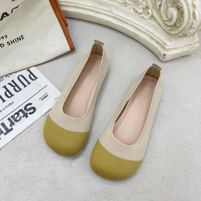 Slip On Flat Ballerina Sneakers, Feminino Ballet Flat Sneakers com material superior de couro