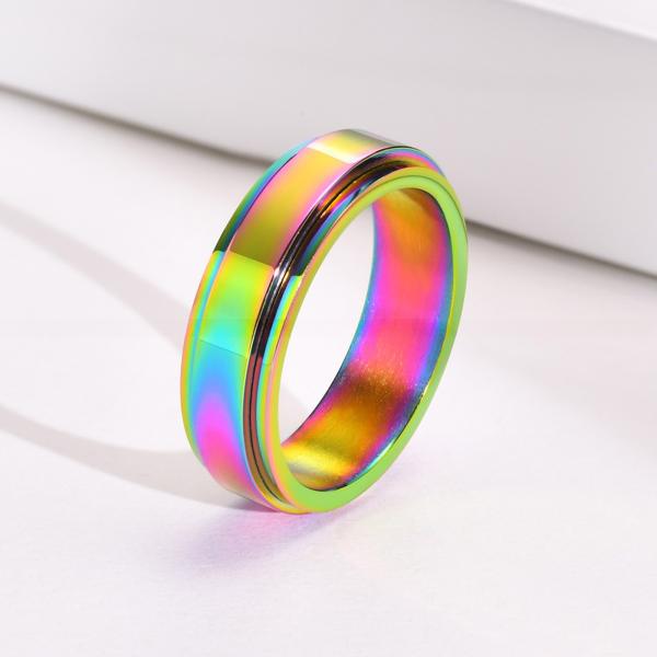 Stainless Steel Wedding Band Rings Rainbow Rotatable Adjustable Gold Rose Gold Plated