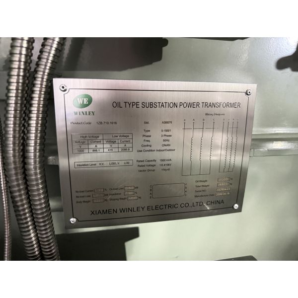 1500kVA Three Phase Oil Immersed Substation Power Transformer  1kV to 415 V ONAN AS60076 Standards