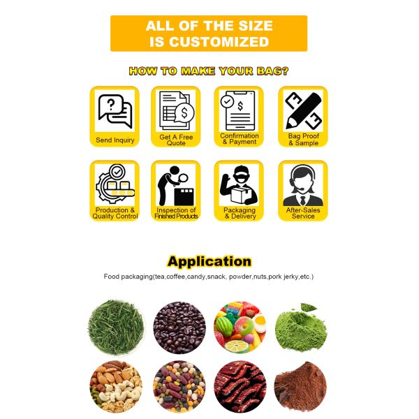 Food Industrial Customized Coffee Bean Flat Resealable Packaging Bag Customized Logo Printing Clear Window Powder Packaging