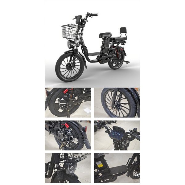 20 Inch 1000 Watt E Bikes Black Electric Cargo Bikes With Battery