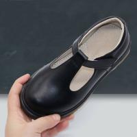 Sapatos escolares de couro preto personalizados com salto plano / sola de borracha