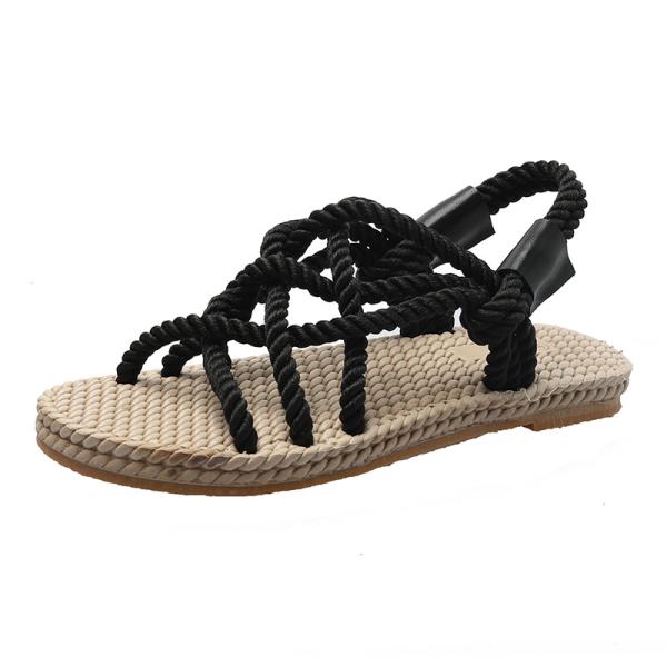 Y-Z Bohemian Summer comfort Women Ladies New Fashionable Open-toe Hemp Rope Woven Roman Flat Sandals