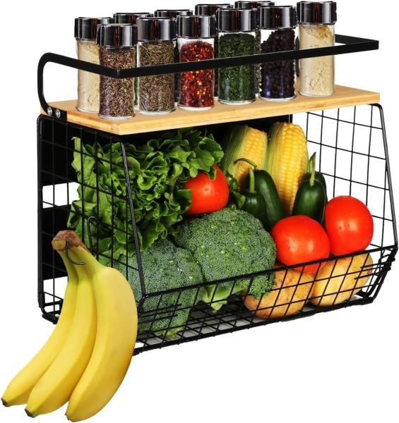 Large Container Magnetic Storage Rack Magnetic Kitchen Shelf With Wood Lid